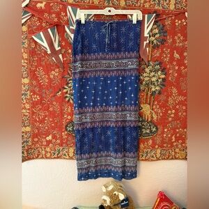 Y2K 90s Maxi Skirt Layered Side Split Blue Purple Polyester Comfy Flattering